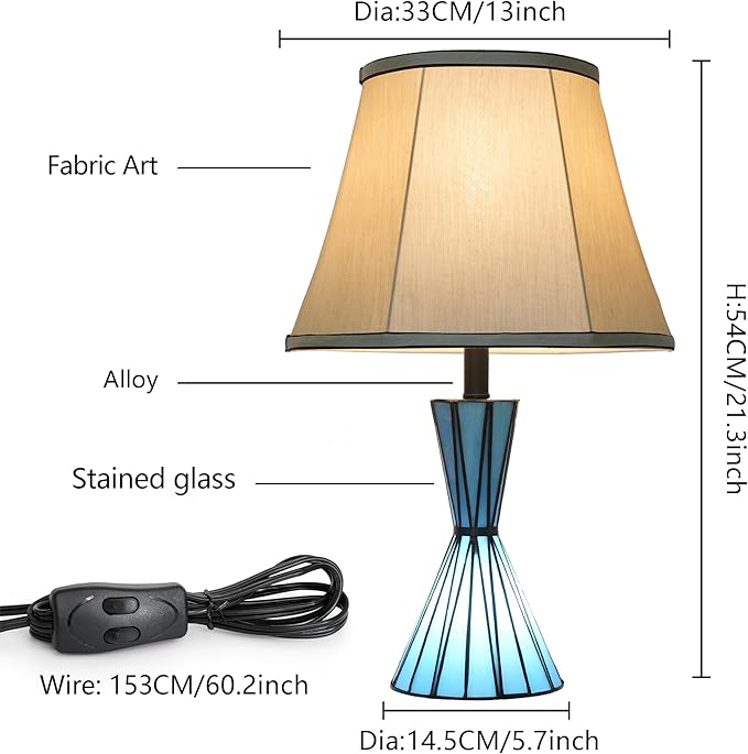 Blue Glass Table Lamps Set of 2 for Living Room 3-Way Dimmable Bedside Desk Lamps with 13 inches White Shade for Living Room Home Office - 2 LED Bulbs Included - Bloomnest