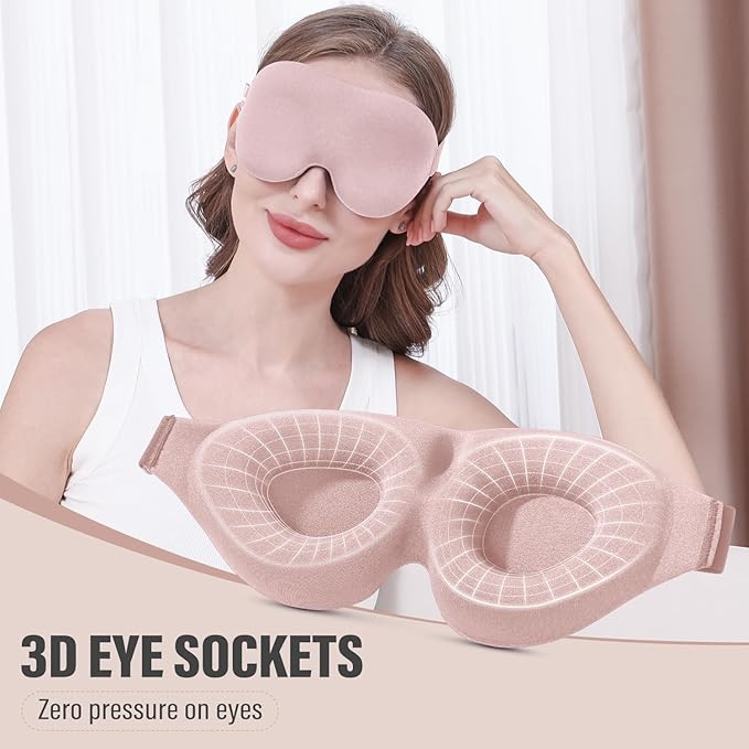 YIVIEW Sleep Mask for Side Sleeper, Complete Light Blocking 3D Pink Sleeping Eye Mask, Soft Breathable Eye Cover for Women Men, Relaxing Zero Pressure Night Blindfold - Bloomnest
