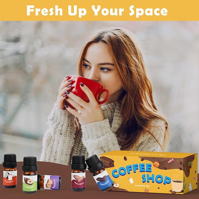 Fragrance Oil for Candle & Soap Making, Holamay Coffee Shop Set, Premium Aromatherapy Essential Oils for Diffusers for Home - Espresso, Cafe Mocha, Chocolate, Almond Biscotti and More, 10 x 5ml - Bloomnest