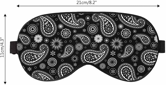 Big Oval Sleep Eye Mask Paisley Black White Floral Men Women Sleep Mask with Adjustable Strap Eye Cover Eye Shade for Travel, Nap,Meditation - Bloomnest
