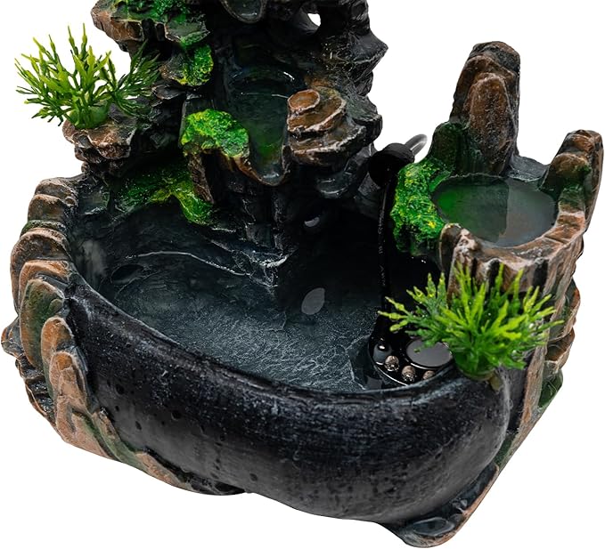 Rockery Stream Tabletop Fountain with Atomizer,Water Pump,LED Light Zen Meditation Indoor Waterfall Feature Indoor Relaxation Desktop Fountain for Home Office Bedroom Decoration (A) - Bloomnest