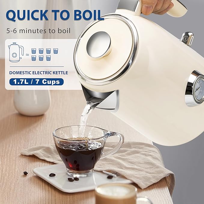 PUKOMC Electric Kettle, 1.7L Stainless Steel Tea Kettle with Temperature Gauge, 1500W Water Boiler with LED Light, BPA-Free, Auto Shut-Off and Boil-Dry Protection (Beige) Visit the Pukomc Store - Bloomnest