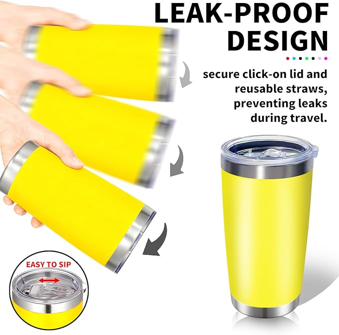 1 Pack 20oz Stainless Steel Tumbler with Lid, Leakproof Double Wall Travel Mug for Hot/Cold Drinks, Home Office Outdoor Party Use, Durable Powder Coated Insulated Cup/Yellow - Bloomnest
