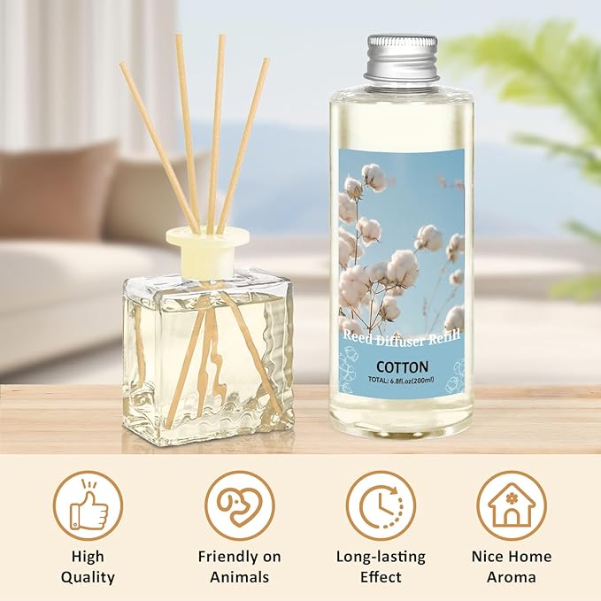 STRN Reed Diffuser Oil Refill, Pure Cotton Scented, 200ml Long-Lasting Aromatherapy, Home Fragrance for Living Room, Bedroom, Spa - Bloomnest