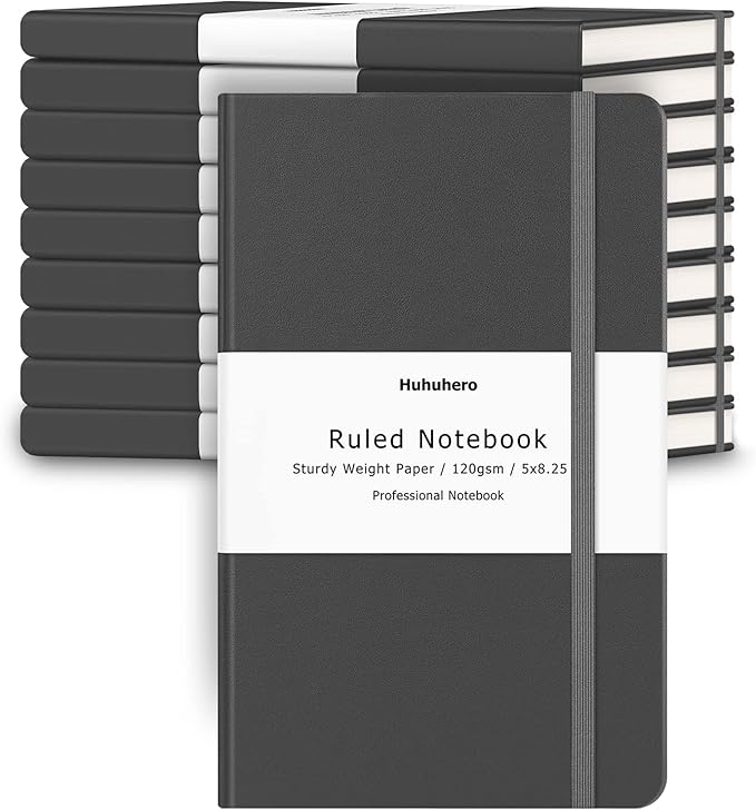 Huhuhero Notebooks Journal, College Ruled Notebook, Premium Thick Paper Lined Journal, Hardcover Notebook for Office Home School Business Writing Note Taking Journaling, 5"×8.25" (10, Dark Gray) - Bloomnest