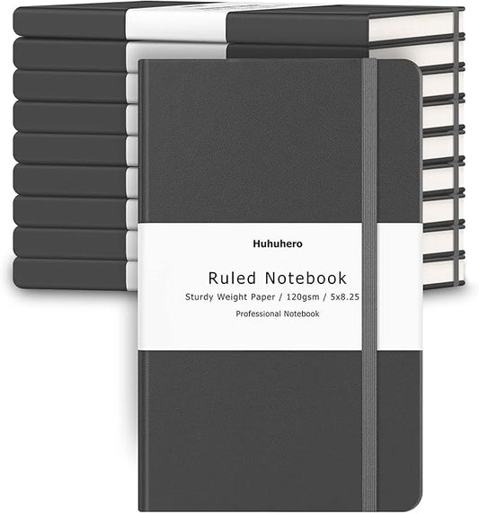 Huhuhero Notebooks Journal, College Ruled Notebook, Premium Thick Paper Lined Journal, Hardcover Notebook for Office Home School Business Writing Note Taking Journaling, 5"×8.25" (10, Dark Gray) - Bloomnest
