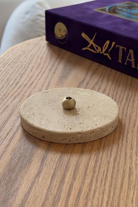 Travertine Stick Incense Holder – Natural Stone Base with Solid Brass Stand – Elegant Aromatherapy Burner for Meditation, Yoga & Home Decor - Bloomnest