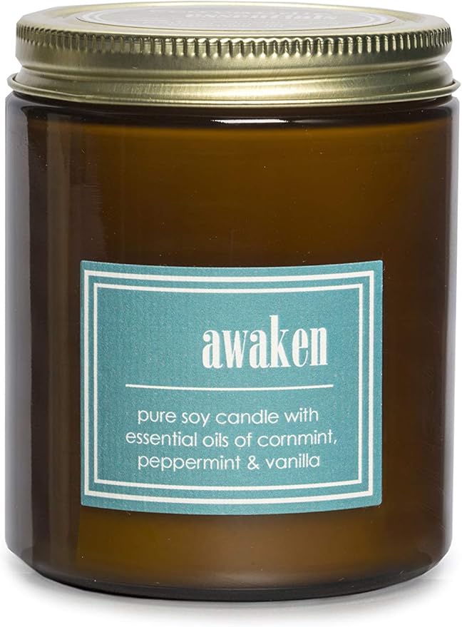 ECO CANDLE CO. Essentials Candle, Awaken, 8 oz. - Scents of Cornmint, Peppermint, & Vanilla - 100% Soy Wax, No Lead, Hand Poured, Phthalate Free, Made from Midwest Grown Soybeans, All Natural Wicks - Bloomnest