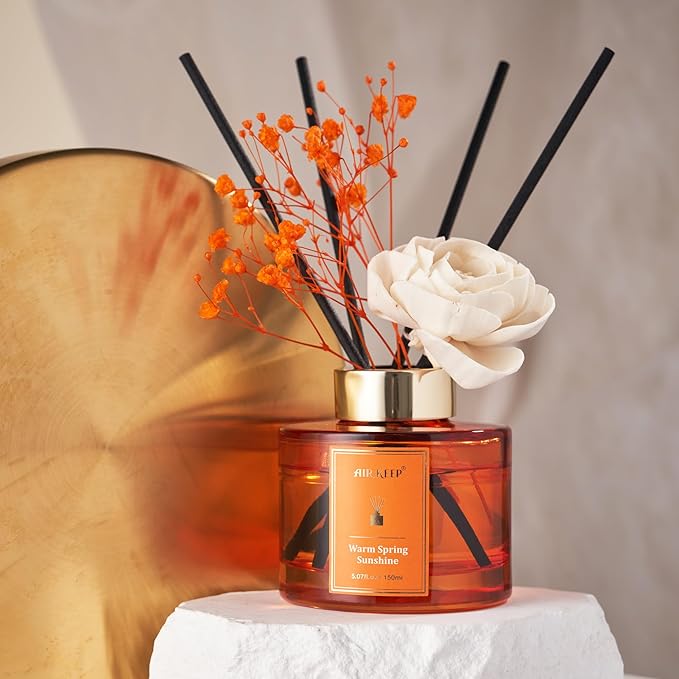 Airkeep Flower Reed Diffusers Set, 5.07 oz Freesia/Passion Fruit/Orange Scented Oil Diffuser with 8 Reed Sticks, Home Fragrance Diffuser Gift Set for Bathroom & Office Decor 150ml - Bloomnest