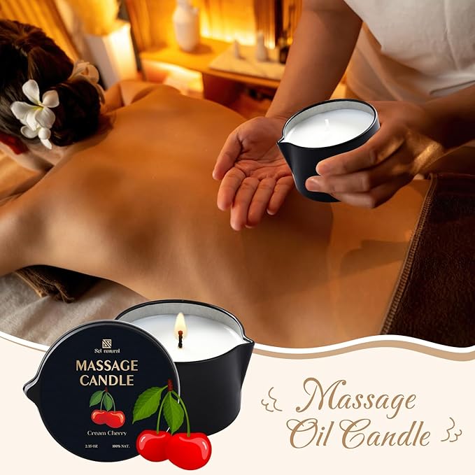 3 Pack Massage Oil Candles 2.35oz Low Temp Massage Candles 3 Scent Spa Therapy Body Oil Home Gift for Relaxation, Couples, or Self-Care (2.35 oz, Cream Cherry, Coffee Vanilla, Pineapple Rum) - Bloomnest