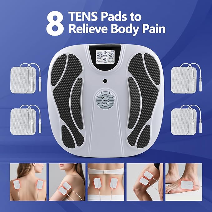Foot Massager for Neuropathy, Rechargeable FSA EMS Foot Circulation Stimulator with 8 TENS Muscle Stimulation for Relieving Plantar Fasciitis, Swelling and Pain White - Bloomnest