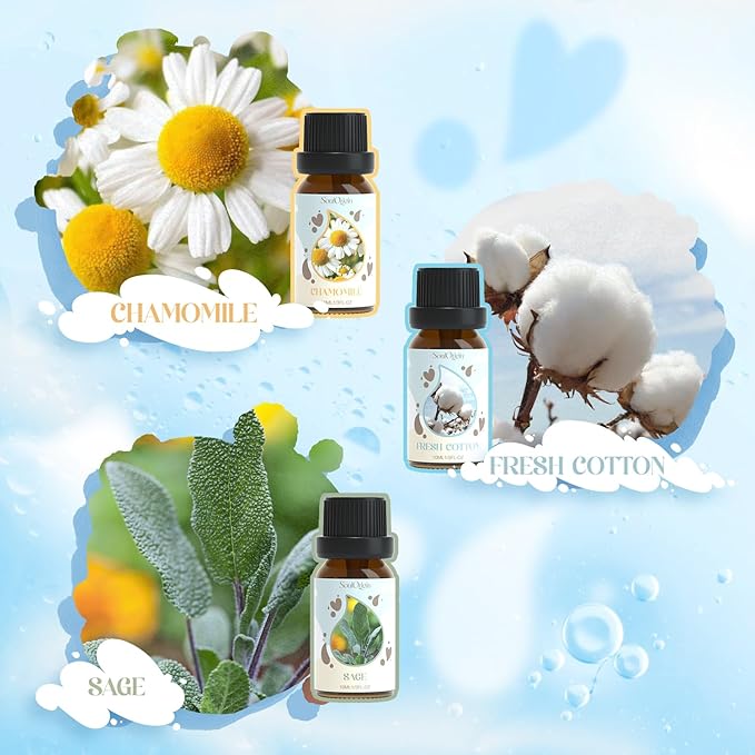 Laundry Fragrance Oils Set, Essential Oil Gift Set for Diffuser, Clean Scent Diffuser Oil, Use with Wool Dryer Balls or Diffuser,Chamomile, Fresh Cotton, Sage, Cedar, Lavender, Cherry Soap - Bloomnest