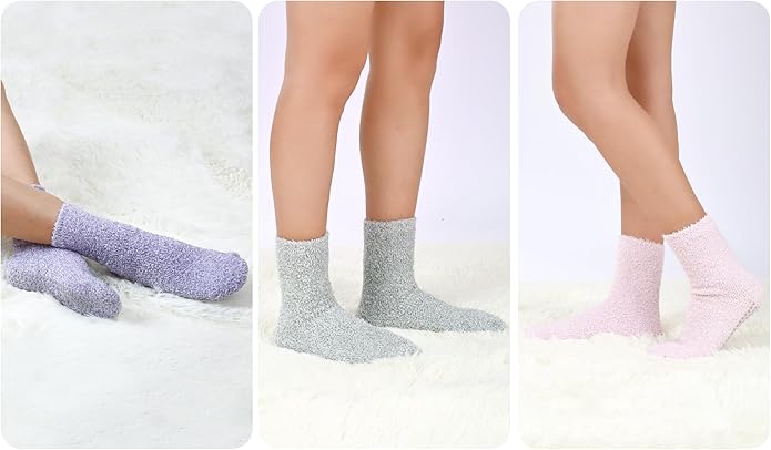 HUGSWEET 6 Pairs Thick Fuzzy Socks with Grip Cozy Non Slip Hospital Socks Home Fluffy Warm Slipper Socks Gifts for Women - Bloomnest