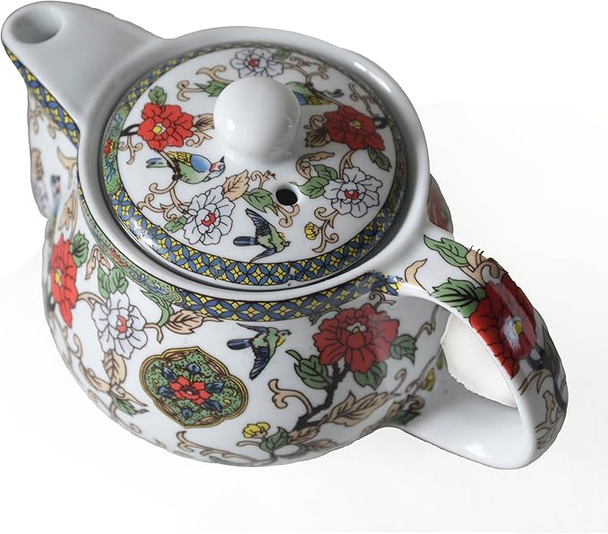 Small Porcelain Teapot, 9oz Tea Pot with Stainless Steel Filter Colorful Chinese Flower Birds (Flowers and birds)