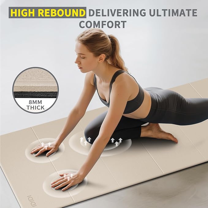8mm Extra Thick & Large Foldable Yoga & Fitness Mat(74" x 31.5" x 0.32"), Double-Sided Non Slip & Lightweight Pilates Mat, Thick Wide Exercise Mats for Woman Man Kids, Portable Workout Mats for Travel, Studio or Home Use - Bloomnest