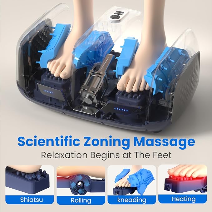 Shiatsu Foot Massager Electric Feet Massager with Heat and Deep Tissue Kneading for Relief Fatigue, Deep Rolling Massage, Promotes Blood Circulation, Wireless Remote Control - Bloomnest