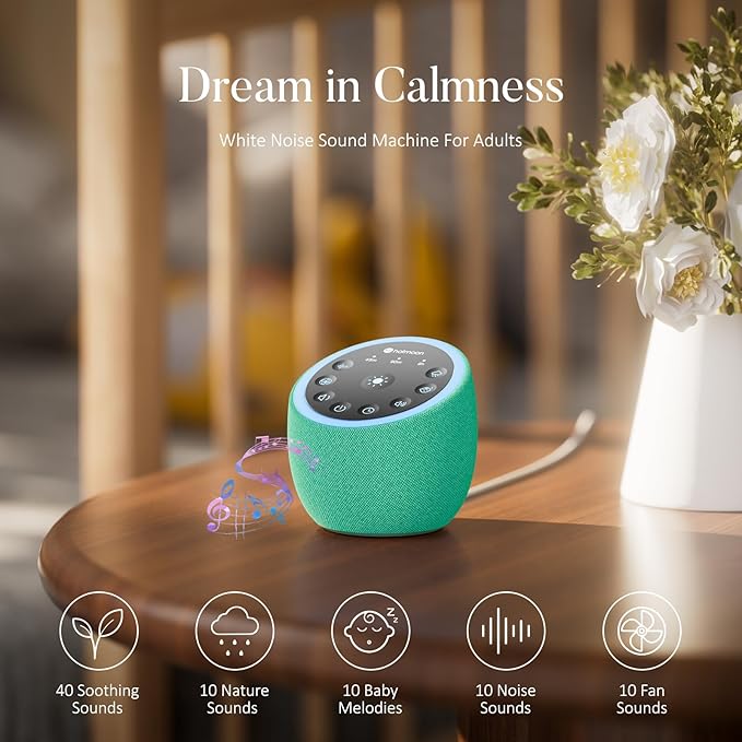 Hotmoon Sound Machine with 40 High-Fidelity Sounds, White Noise Sound Machine with Memory Functions, 8 Color Night Light, USB Power Supply, for Sleep & Noise Reduction Sleep Aid, Plug-in - Bloomnest