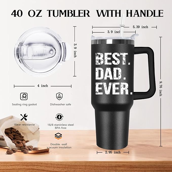 Ceovfoi 40 oz Dad American Flag Tumbler with Handle Lid and Straw,Black Dad Stainless Steel Cups Mug water Botter,Fathers Day Gift For Dad from Gaughter - Bloomnest