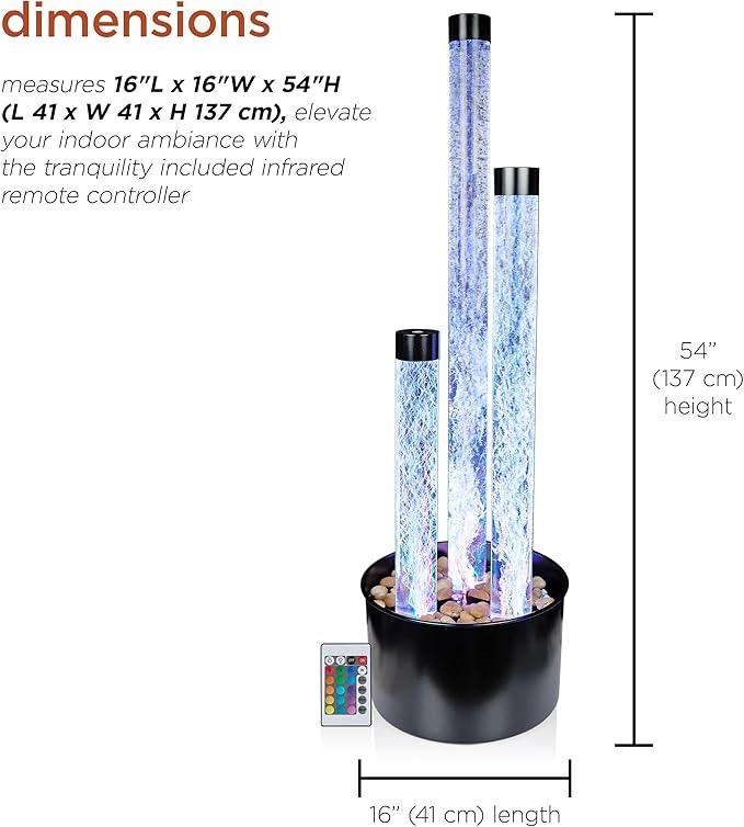 Alpine Corporation MLT166BK 54" 3 Tier Acrylic Bubble Fountain with Remote Control and 16-Color LED Lights, Decorative Water Feature for Indoor/Outdoor Us, Black - Bloomnest