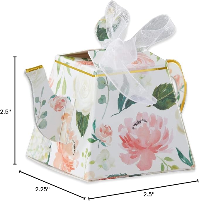 Kate Aspen Vintage Floral Tea Party Teapot Favor Boxes (Set of 24) - Perfect for Wedding Favors For Guests, Bridal Showers Brunches, Baby Showers, Birthdays - Bloomnest