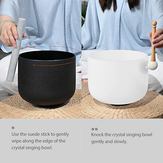 Couple of 2 PCS Yin and Yang Crystal Singing Bowl Set 8 Inch Black and 10 Inch White Mutual Attraction Bowls - Bloomnest