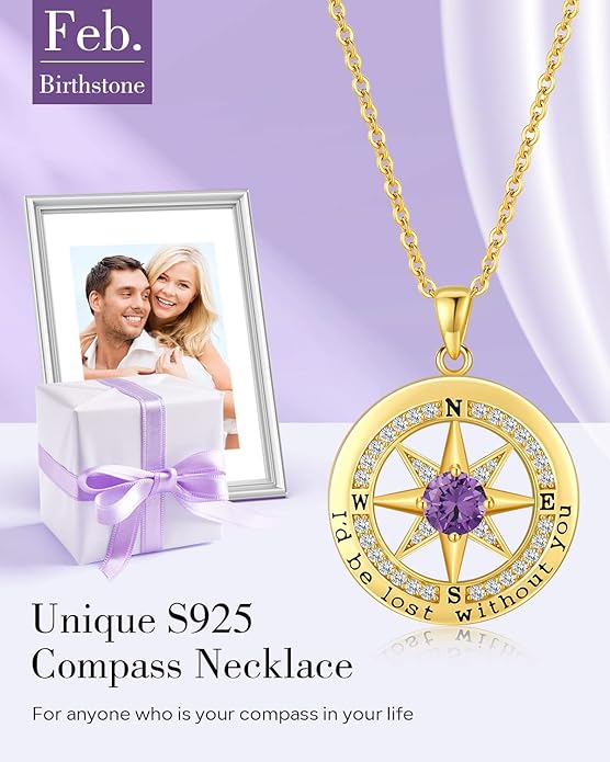 S925 Necklace Gift for Wife |Compass Jewelry |Women Anniversary |Sterling Silver |Girlfriend Birthday Gifts for Her Valentines |I'd be Lost without You |Jewel 18K Gold - Bloomnest