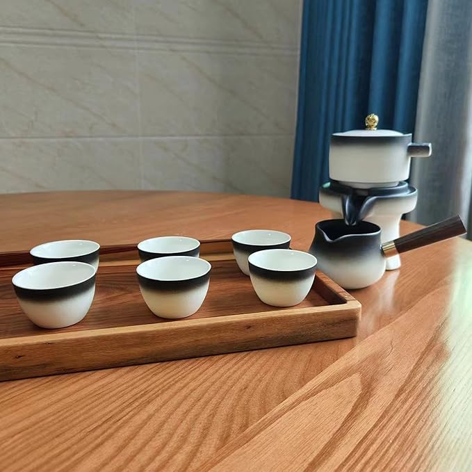 Chinese Kung Fu Tea Set, Automatic Stone Grinding Pot, Gift Box Suitable for Tea Ceremony Parties, Gifts, Home, Office decoration in Mother's Day(Gradient Black) - Bloomnest