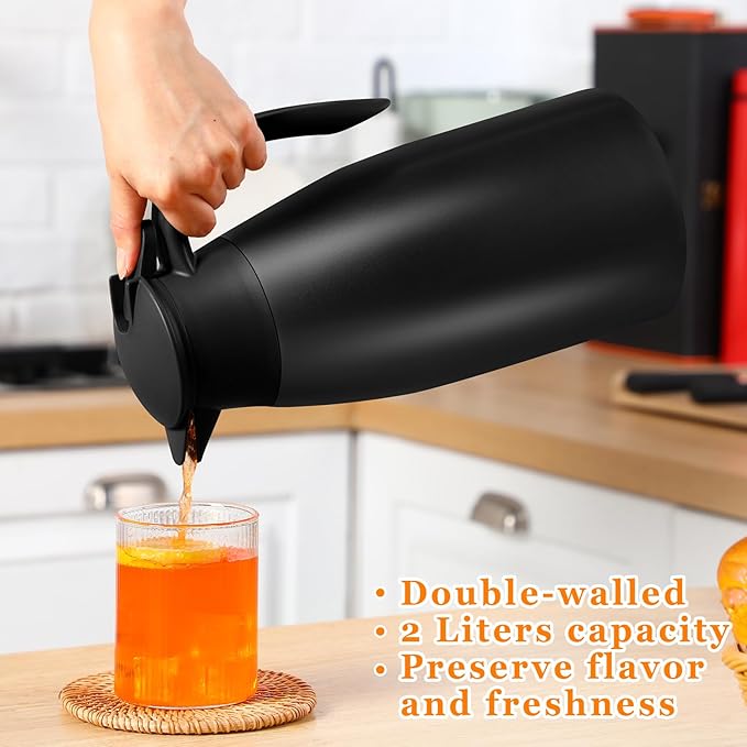 Norme 2 Pcs Thermal Coffee Carafe Insulated Stainless Steel Coffee Carafe for Hot Liquid Vacuum Thermal Pot Creamer Pitcher Dispenser with Brushes Keeping Hot Water Milk(Black, White) - Bloomnest