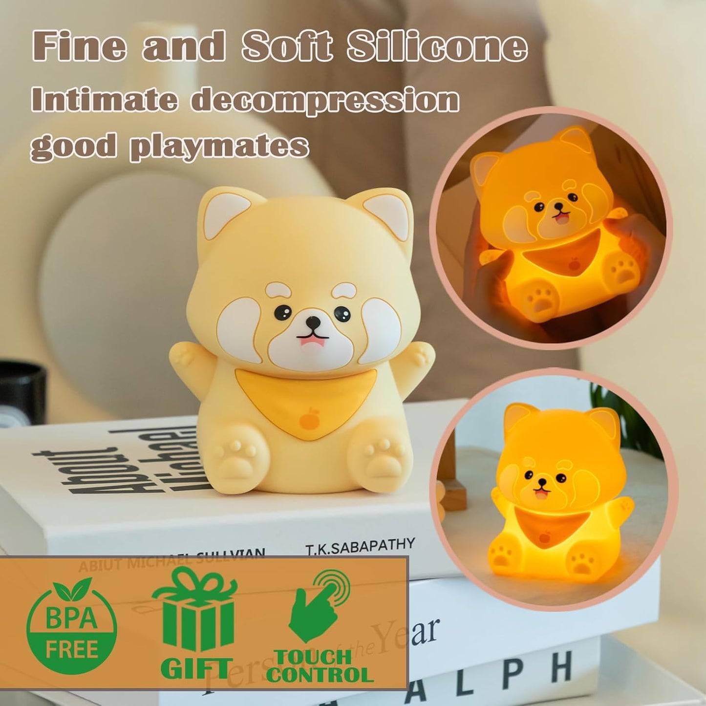 Red Panda Night Light with Squishy Soft Silicone, RGB Flashing Color, Dimmable Rechargeable Portable Touch Red Panda Gifts Decor for Girls Boys