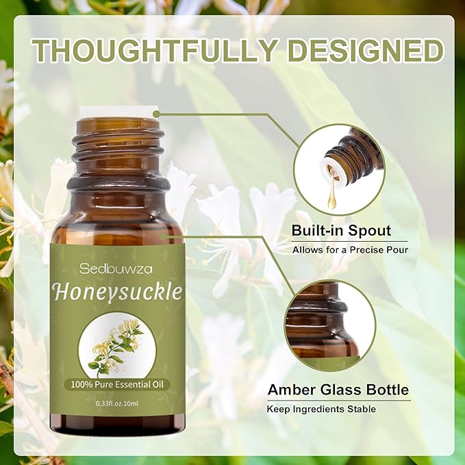 Sedbuwza Honeysuckle Essential Oil, Pure Organic Honeysuckle Fragrance Oil for Diffuser, Humidifier, Soap, Candle, Perfume Sedbuwza