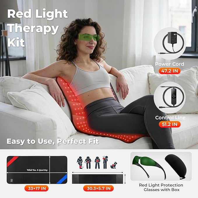 33"x17" Red Light Therapy Mat for Body – 480 LEDs Infrared Light Pad (660nm & 850nm Dual Wavelengths) for Pain Relief on Back, Waist, Knees & Joints –Red Light Therapy Panel, Ideal Gift for Women& Men LIGHTIUM