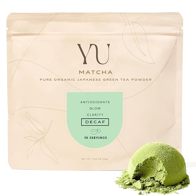 Yu Tea Organic Decaf Matcha Powder Ceremonial Grade, 50 Servings | Rich in Antioxidants & L-Theanine, Low Caffeine | Unsweetened Grade A Japanese Green Tea Powder | Resealable Pouch, 2.65 oz - Bloomnest