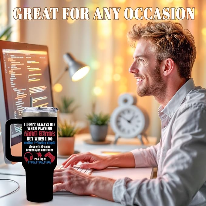 DUUV Gamer Gifts for Men, Video Game Tumbler 40 Oz with Handle and Straws, Gaming Gifts for Men Boys Kids Teen Son Adults Dad Husband, Christmas Thanksgiving Birthday Gift for Gamers, 1PCS - Bloomnest