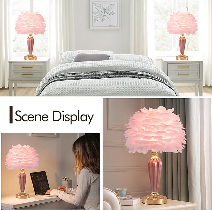 Pink Feather Lamp Creative Bedside Lamp Feather Table Lamp Cute Furry Goose Nightstand Light for Girl Bedroom Wedding Decor Living Room Hotel Office Valentines Dating Gift - Bloomnest