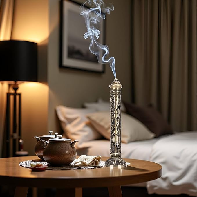 Incense Burner, Stick Incense Holder Brass Incense Holder, Bronze Dragon Phoenix Carving Incense Stick Vertical,Metal Holder Stand for Tea Room Decoration - Bloomnest