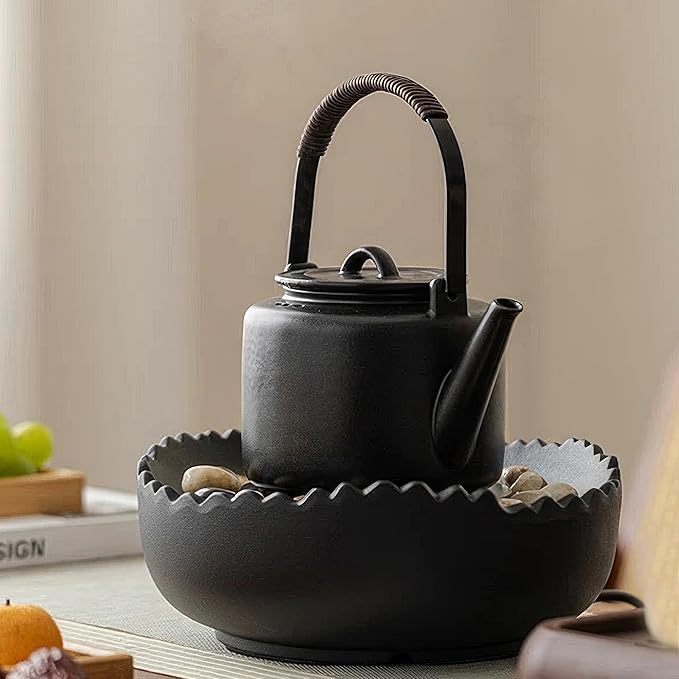 Small Stove Safe Ceramic Teapot with Cold Touch Curved Handle (27oz) - Hand-Glazed Finish - Suitable for Boiling Water and a Variety of Teas and Herbs - Matte Black - Bloomnest