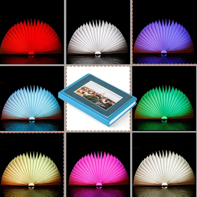 Veesee 8 Colors Rechargeable Book Night Light, Novelty LED Book Lamp USB Charge, Home Bedroom Decor Gift for for Birthday, Anniversary, Kids, Girlfriend, Wife (Blue) Christmas Gift，New Year Gift - Bloomnest