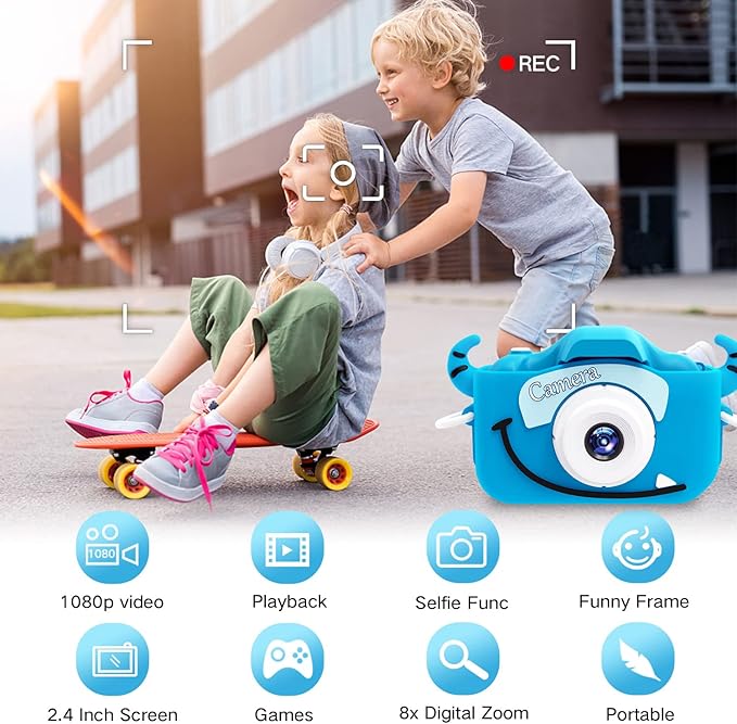 Goopow Kids Camera Toys for 3-8 Year Old Girls Boys,Children Digital Video Camcorder Camera with Cartoon Soft Cover, Best Chritmas Birthday Festival Gift for Kids - 32G SD Card Included - Bloomnest