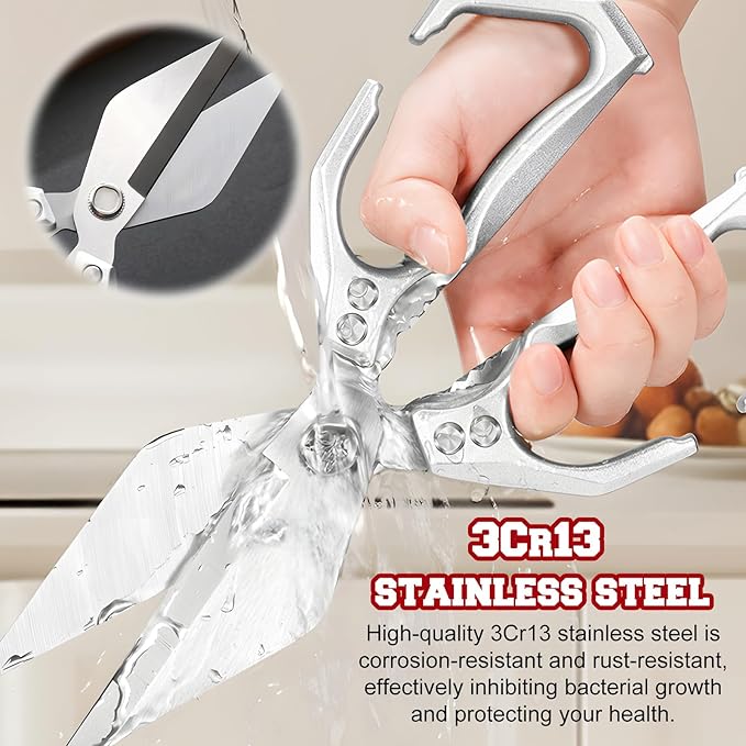 Multifunctional Heavy-Duty Kitchen Shears, Heavy Duty Kitchen Scissors for Food with Ergonomic Handle,Stainless Steel Culinary Shears for Chicken Meat Seafood Bone Cutting,Cooking Accessories(Sliver) - Bloomnest