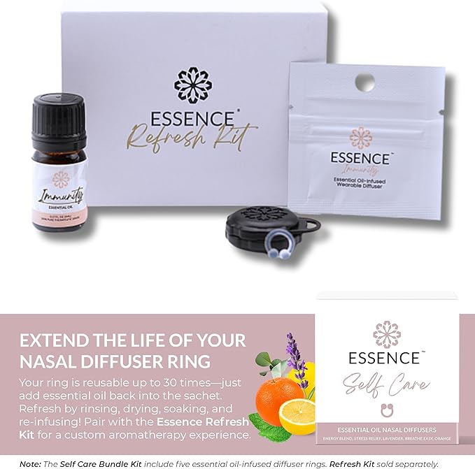 Essence Nasal Diffuser Self Care Bundle – Essential Oil Silicone Nose Rings for Stress, Energy & Mental Clarity – Wearable Aromatherapy Pack for Wellness & Mood Balance - Bloomnest