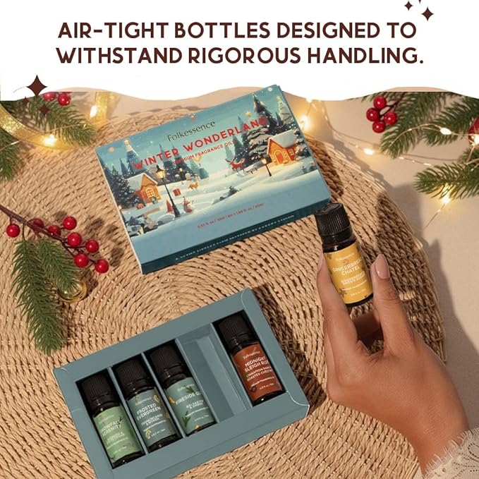 Folkulture Christmas Fragrance Oil | Pack of 3 Christmas Essential Oils Set | Scented for Diffusers | Christmas Gifts | Frankincense Cinnamon, Lavender – Winter Wonderland Themed - Bloomnest
