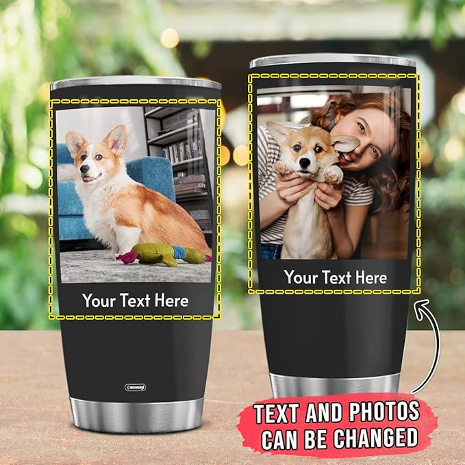 wowcugi Personalized Tumbler With Picture Stainless Steel 20oz 30oz Travel Cup Custom Photo Tumbler Gifts for Dog Cat Pet Lovers Mom Dad Grandpa Grandma Birthday Christmas Mother's Day Father's Day - Bloomnest