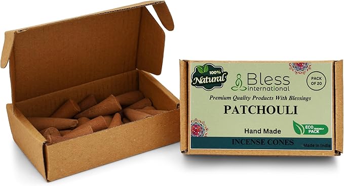 Bless International Patchouli 100%-Natural-Incense-Cones Handmade-Hand-Dipped Organic-Chemicals-Free for-Purification-Relaxation-Positivity-Yoga-Meditation The-Best-scents (20 Count) BlessInternational