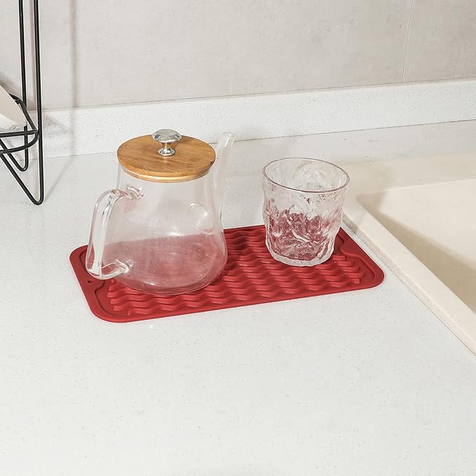 Silicone Dish Drying Mat for Multiple Usage,Easy clean,Eco-friendly,Heat-resistant Silicone Mat for Kitchen Counter or Sink,Refrigerator or Drawer Liner Red S 12 inches x 6 inches - Bloomnest