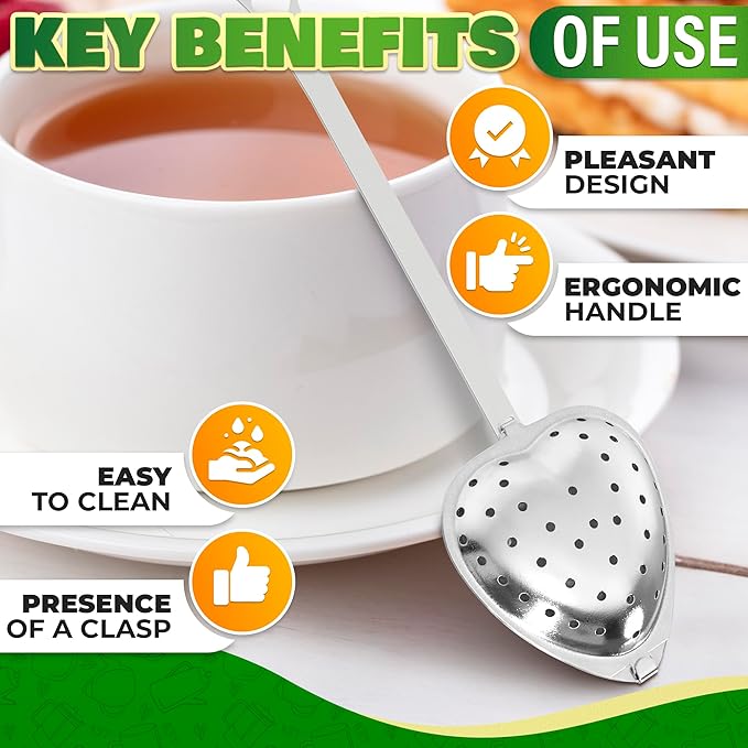 10 Pcs Heart Tea Infuser for Loose Leaf Tea Steeper – Rust-Resistant Stainless Steel Strainers with Secure Clasp, Easy Brewing Design, Keeps Loose Leaves Contained | Suitable for Parties & Gifting - Bloomnest