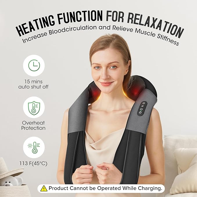 Cordless Shiatsu Neck and Shoulder Massager, Back Massager with Heat,Massage Deeper Tissue 4D Kneading Massage for Shoulder, Neck and Back, Use at Home, Office, Car - Gifts for Fathers Day Dad Gift