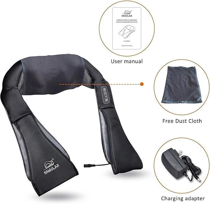 Snailax Cordless Massager - Shiatsu Neck and Shoulder Massager with Heat, Portable, Lumbar, Back Electric Massage Pillow, Christmas Gift