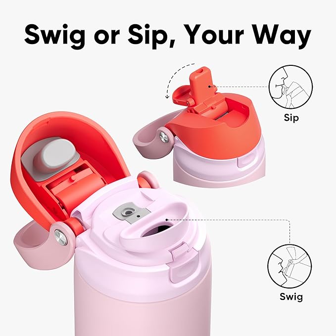 ENCOOL Leakproof Insulated Water Bottle with Straw Dual-Sip Water Bottle Bag-Safe Design for Work, Commute & Gym – Keeps Drinks Cold All Day, 40 oz, Lychee Pink ENCOOL