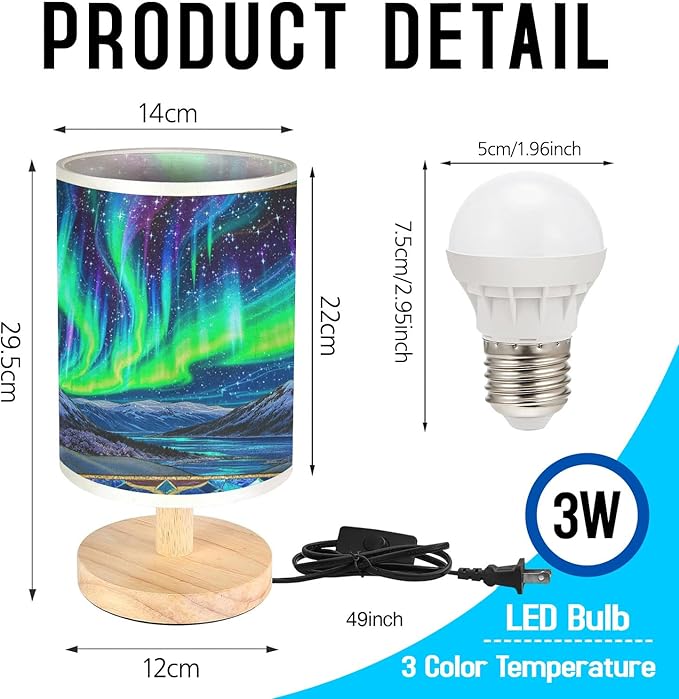 Northern Lights Table Lamp LED 3-Color Pressed Bedside for Merry Christmas, Northern Lights Shade Christmas Table Lamp with Wood Base for Bedroom Living Room Desk Office - Bloomnest