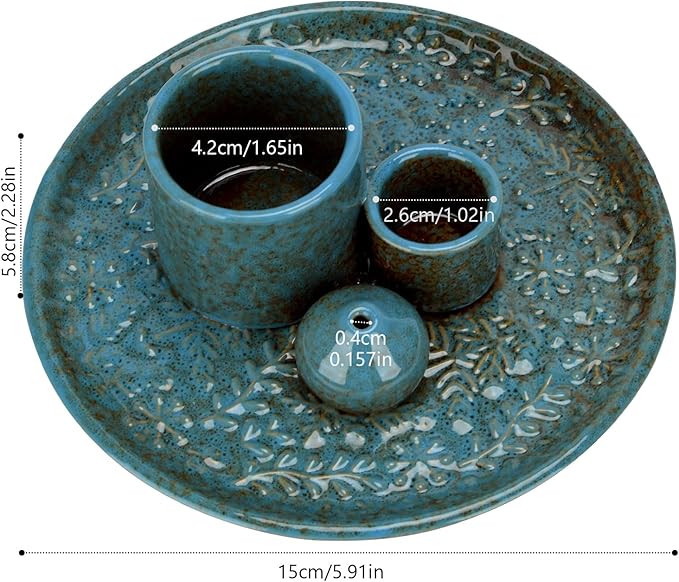 Ceramic Incense Holder Set with Decorative Tray, White, Intricate Pattern Design, 5.9x5.9x2 Inch, for Sticks, Cones, Palo Santo, Sage (Blue) - Bloomnest